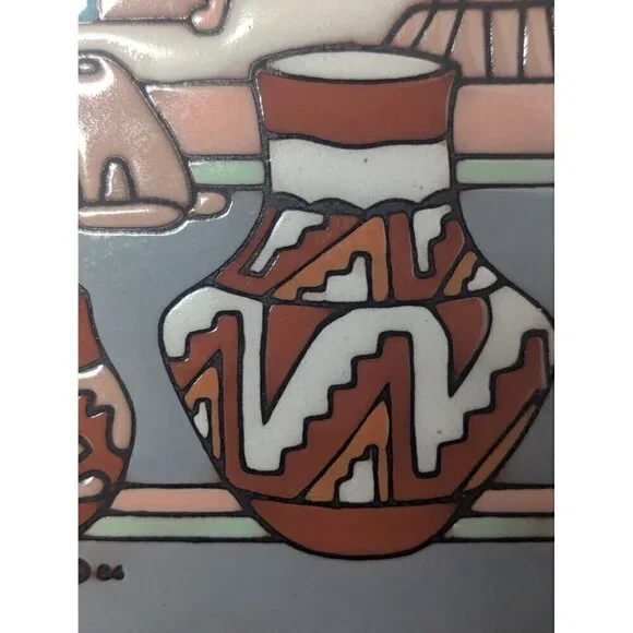 Cleo Teissedre Hand-Painted Southwestern Ceramic Tile Trivet 6in X 6in - Picture 3 of 5